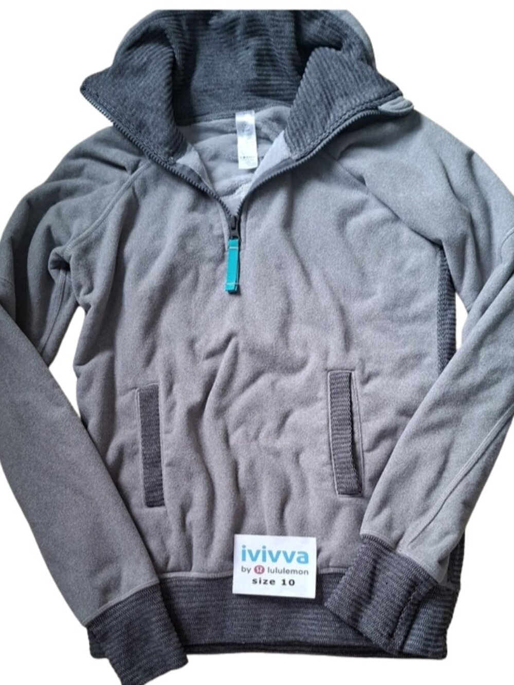 Ivivva by Lululemon 🍋 Girl Sherpa Lined Grey/Herringbone Pullover size 10